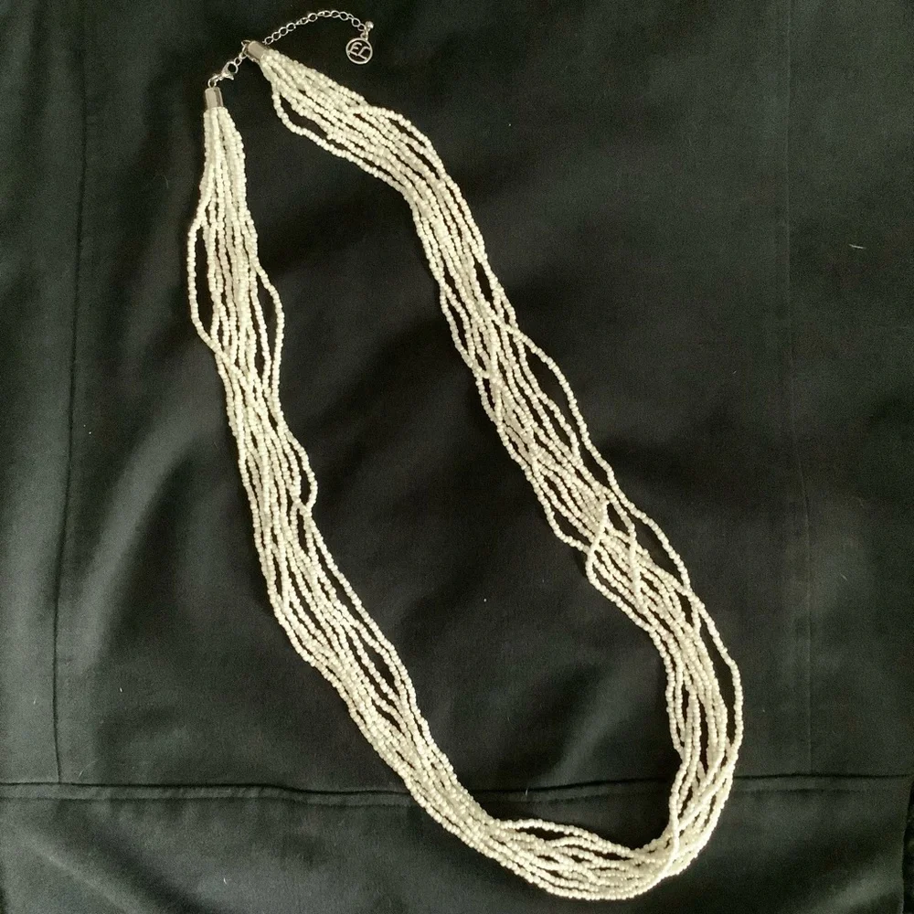 Multi-strand White Seed Bead Necklace Erica Lyons 37” - 41” Adjustable Versatile